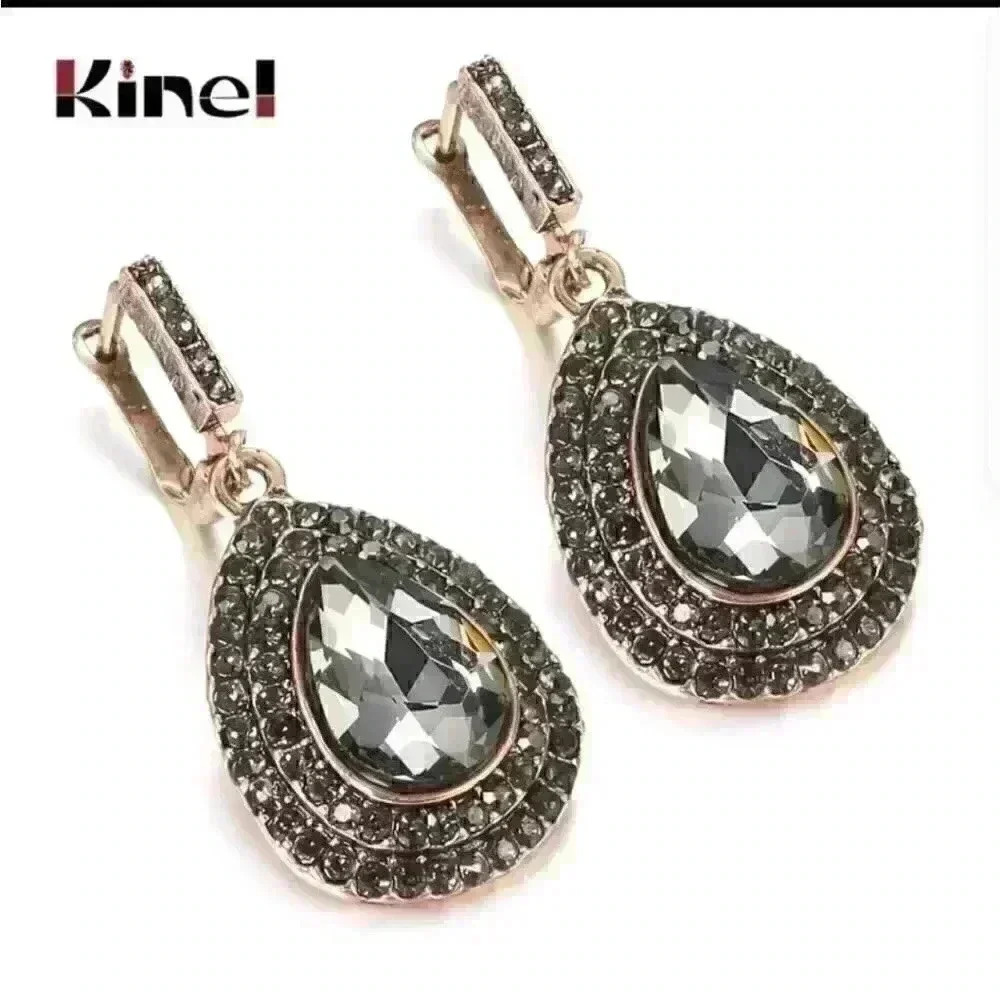 Boho Vintage Grey Crystal Earrings